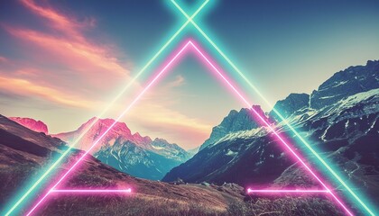 Poster - abstract vintage mountain landscape with neon lights - a stunning fusion of nature and modern artist