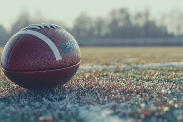 Poster - Football on frosty field at sunrise.