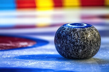 Poster - Close-up of a granite curling stone on ice. (1)