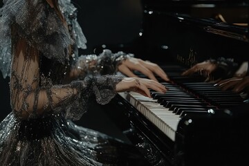 Aufkleber - Woman's hands playing a grand piano. (1)