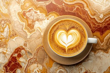 Aufkleber - Latte art heart design in cappuccino cup on marble.