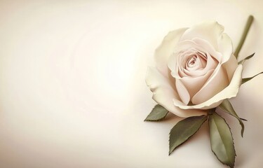 Aufkleber - Single cream rose blossom on beige background.