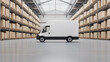 © Nova Sphere - Delivery van in warehouse logistics operations industrial environment side view supply chain management insights