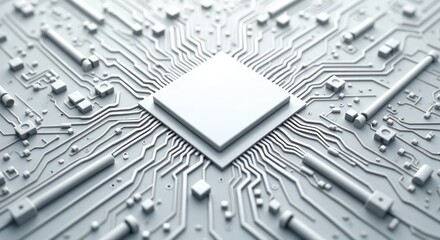 Poster - abstract circuit board pattern in grayscale shows intricate lines, components. high-tech design. geo
