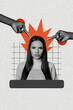 © deagreez - Composite trend artwork sketch image 3D photo collage of young lady depressed face emotion finger point gesture stereotype mockery