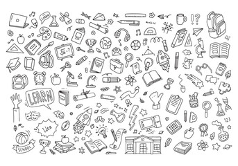back to school doodle elements. vector illustration in line