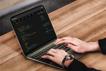 Software development programming on computer screen for modish application and program coding