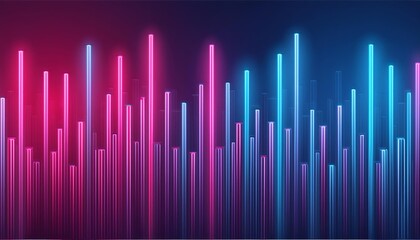 Poster - Explore this captivating abstract neon background featuring glowing pink and blue vertical lines. Ideal for digital wallpaper, this design adds a modern touch to your projects and enhances