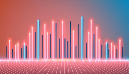 Poster - Immerse yourself in this mesmerizing digital wallpaper, showcasing an abstract neon background with glowing pink and blue vertical lines. Perfect for enhancing your devices aesthetic appeal and