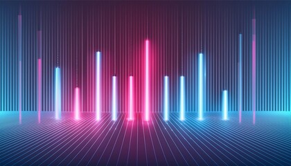 Poster - Explore this captivating digital wallpaper showcasing an abstract neon background with glowing pink and blue vertical lines. Perfect for enhancing your creative projects and modern decor.