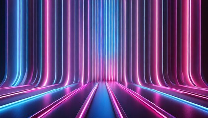 Poster - Explore this captivating render of an abstract neon background, showcasing vibrant glowing pink and blue vertical lines. This digital wallpaper is perfect for enhancing your creative projects