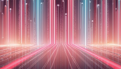 Poster - Explore this captivating digital wallpaper showcasing an abstract neon background with vibrant glowing pink and blue vertical lines. Ideal for enhancing your creative workspace or digital