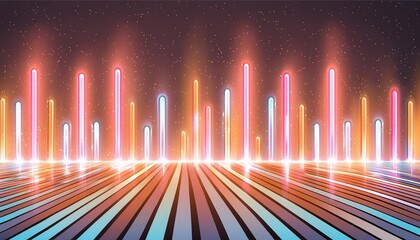 Poster - Explore this stunning abstract neon background showcasing glowing pink and blue vertical lines that create a mesmerizing visual effect. Ideal for digital wallpaper and creative design