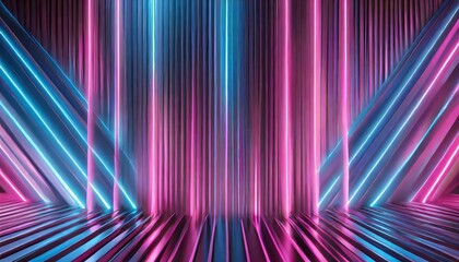 Poster - Explore this mesmerizing render of an abstract neon background showcasing vibrant glowing pink and blue vertical lines. Ideal for digital wallpaper, this design adds a contemporary touch to any