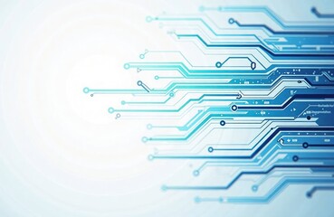 Leinwandbilder - Abstract graphic design shows tech circuit lines. Light blue lines on white background. Modern tech, digital connection design. Digital circuit board pattern. Intricate network of connections.