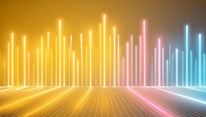 Poster - Immerse yourself in this captivating digital wallpaper showcasing an abstract neon background. The glowing pink and blue vertical lines create a vibrant atmosphere, ideal for enhancing your