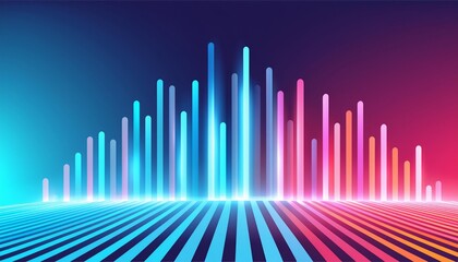 Poster - This captivating digital wallpaper showcases a mesmerizing abstract neon background with vibrant glowing pink and blue vertical lines. Ideal for adding a modern touch to your screens, it