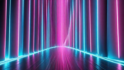 Poster - Explore this stunning render of an abstract neon background showcasing vibrant glowing pink and blue vertical lines. Ideal for digital wallpaper, graphic design, and creative projects, .jpg