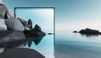 Poster - explore the serene beauty of a futuristic zen scenery captured in this abstract minimalist backgroun