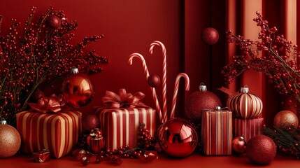 Festive holiday decorations cozy indoor setting still life composition warm color palette close-up view celebration spirit