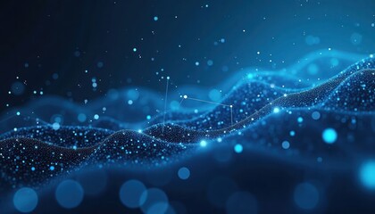 Poster - abstract tech background shows interconnected dots, lines against blue geometric backdrop. dynamic d