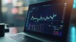 © Natchooda - A close-up of a laptop showing cryptocurrency graphs and Bitcoin coins, symbolizing the world of digital finance, investment, and cryptocurrency markets.