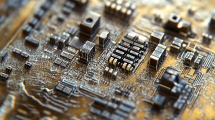 Poster - A detailed close-up of a microchip, showing its intricate design and electrical components, representing advancements in the semiconductor industry.