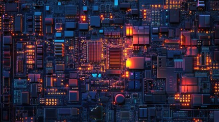 Poster - A detailed image of a semiconductor microchip, emphasizing the complexity and technological advancements driving the electronic and computing industries.