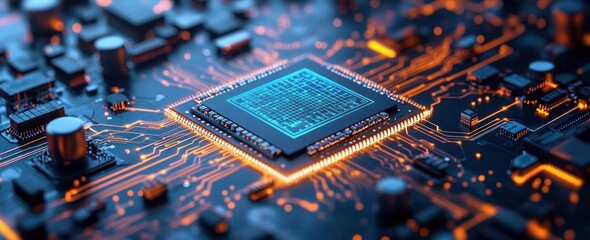 Aufkleber - Futuristic Cyberpunk Microchip with Neon Circuits for Cloud Computing and Secure Data Storage Online Access