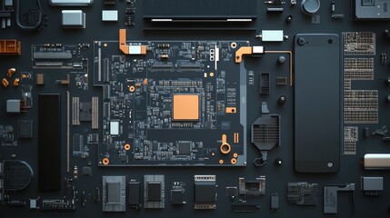 Poster - A disassembled smartphone showing its processor and chips in detail, symbolizing technology repair and mobile phone components for tech enthusiasts.