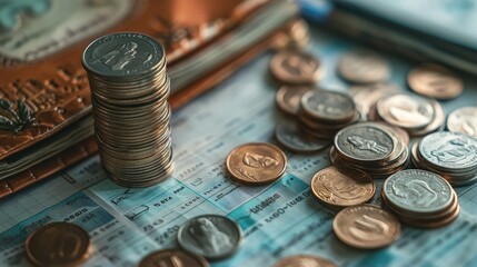 Poster - A financial planner for 2025, showing budget charts, savings plans, and stacked coins, emphasizing money growth for New Year's resolutions.