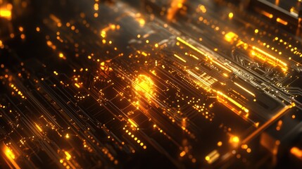 Poster - A high-tech close-up of a semiconductor chip with micro circuits and electrical details, representing cutting-edge developments in the electronic and tech industries.