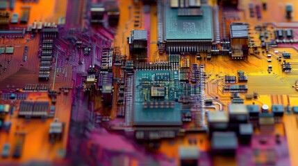 Poster - A macro view of a semiconductor microchip with fine electronic details, illustrating the cutting-edge technology behind modern electronics.