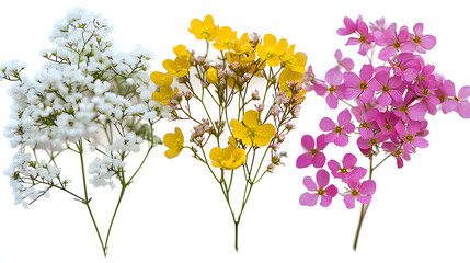 Wall Mural - set of small sprigs of yellow flowers of berberis thunbergii, pink chamelaucium and white gypsophila
