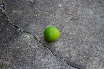 Lemon placed on the cracked floor