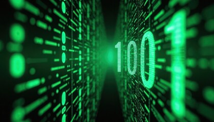 Fototapete - dynamic digital matrix code background. binary code pattern in vibrant green. cyber theme. suitable 