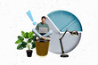 © deagreez - Composite trend artwork sketch image photo collage of young guy sit cut work laptop office huge clock show time deadline plant lamp