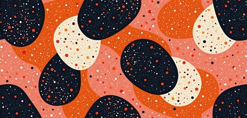 Poster - Abstract pattern with black orange, red shapes on light background. Geometric shapes with vibrant colors, fluid patterns. Seamless design suitable for textiles, wallpapers. Modern art style with