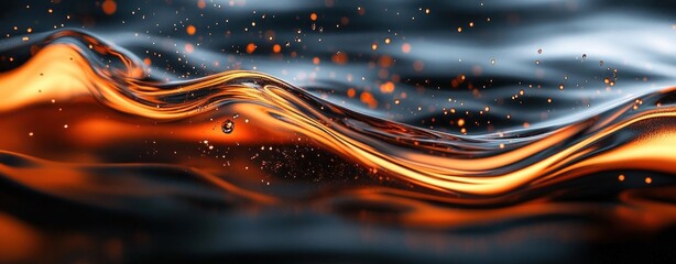 Poster - Abstract Liquid Waves in Red and Black with Fluid Motion and Shimmering Light
