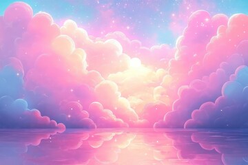 Poster - Fluffy Pastel Clouds Dreamy Background Illustration