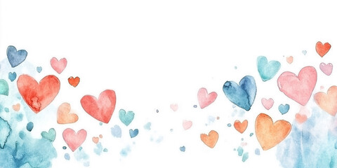 Poster - Gentle watercolor hearts in pastel tones create romantic background, perfect for Valentine Day or love themed designs. soft colors evoke warmth and affection