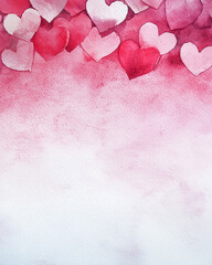 Poster - Gentle watercolor Valentine background with pastel tones, featuring pink and red hearts scattered across soft gradient. Perfect for romantic themes and celebrations