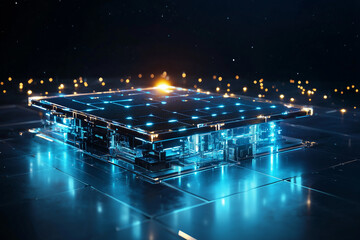 Aufkleber - futuristic solar panel with glowing blue lights and sleek design, showcasing advanced technology in space like environment