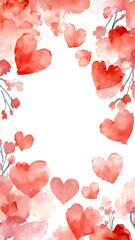 Poster - Romantic watercolor illustration featuring soft red hearts and floral elements, perfect for Valentine Day or love themed designs