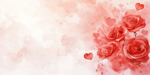 Poster - Soft watercolor design featuring red roses and hearts, perfect for Valentine Day celebrations. This romantic artwork evokes love and affection, ideal for cards and decorations