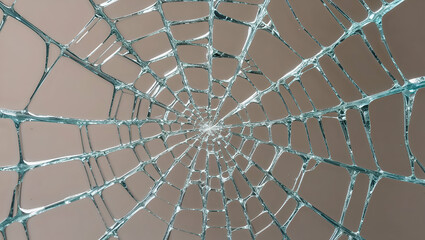 Intricate patterns of a shattered glass resembling a spider\'s web captured in natural light