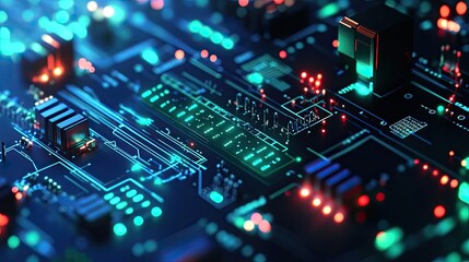 Poster - Abstract Technology Background with Circuit Board and Lights Effects
