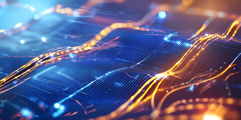 Poster - Digital abstract background with glowing lines and dots