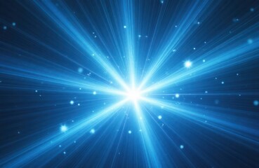 Poster - Abstract blue starburst with glowing light rays. Bright light source radiating outwards. Suitable for tech backgrounds, digital art, abstract concepts. Great for sci-fi futuristic designs. Blue light