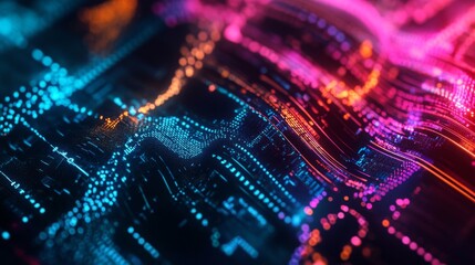 Fototapete - Dynamic digital circuitry visualization abstract digital art high-tech environment colorful light effects futuristic concept